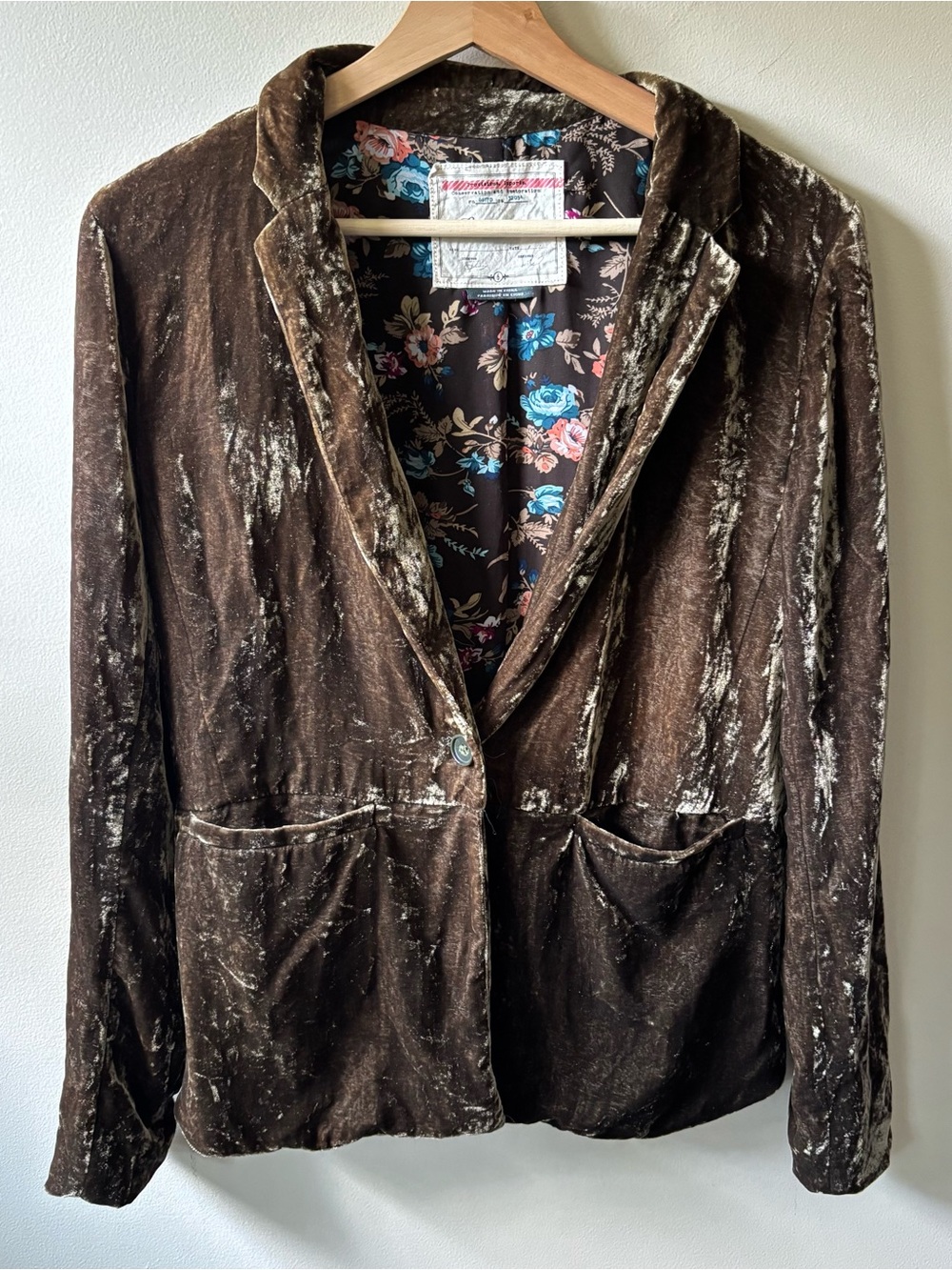 Cartonnier by Anthropologie Olive Green/Brown Velvet Blazer Jacket